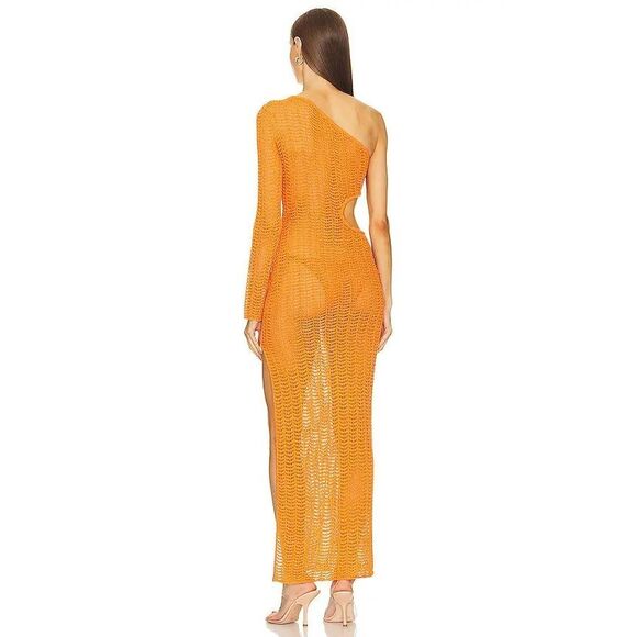 Michael Costello x REVOLVE Seana Asym Maxi Knit Dress Small beach boho orange w1 - Picture 2 of 5